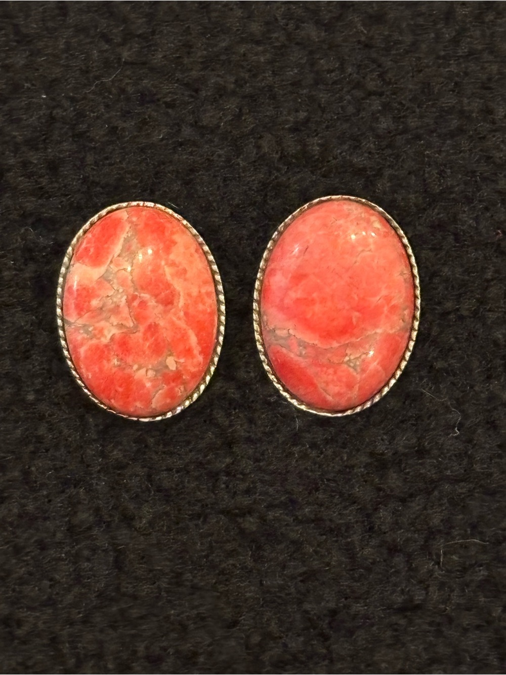 Vintage Pink Thulite Oval Cabochon Clip On Earrings 3cm
